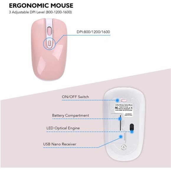 Pink Wireless Keyboard and Mouse Combo, cimetech Compact Full Size Pink Wireless - Picture 6 of 6
